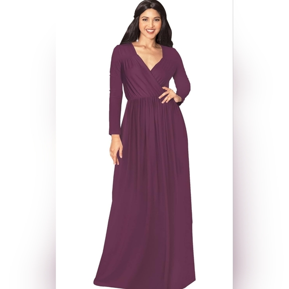 Dresses & Skirts - Womens Long Sleeve Empire Cocktail Elegant Evening Versatile Maxi Dress